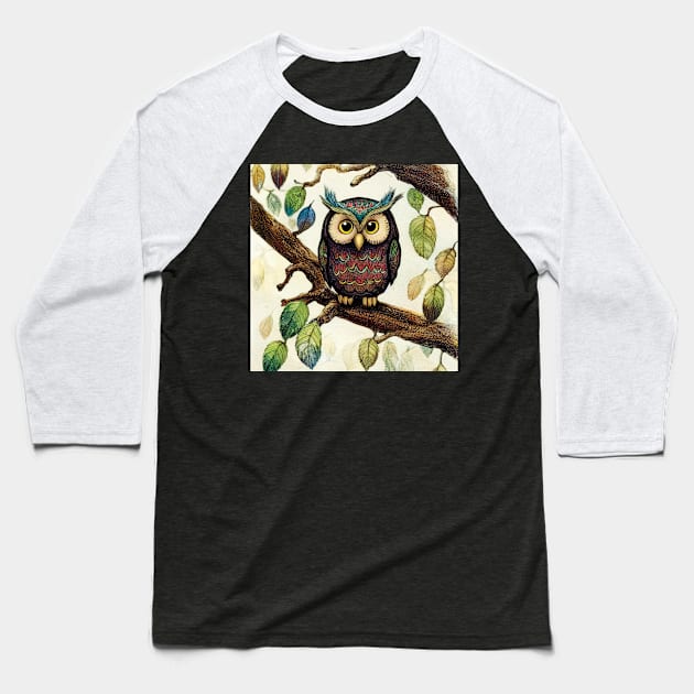 Cute Owl with russet and teal feathers Baseball T-Shirt by Geminiartstudio